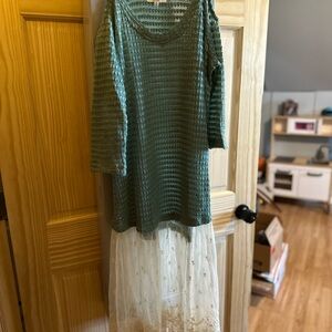 Hayden Olive and Cream Textured Dress